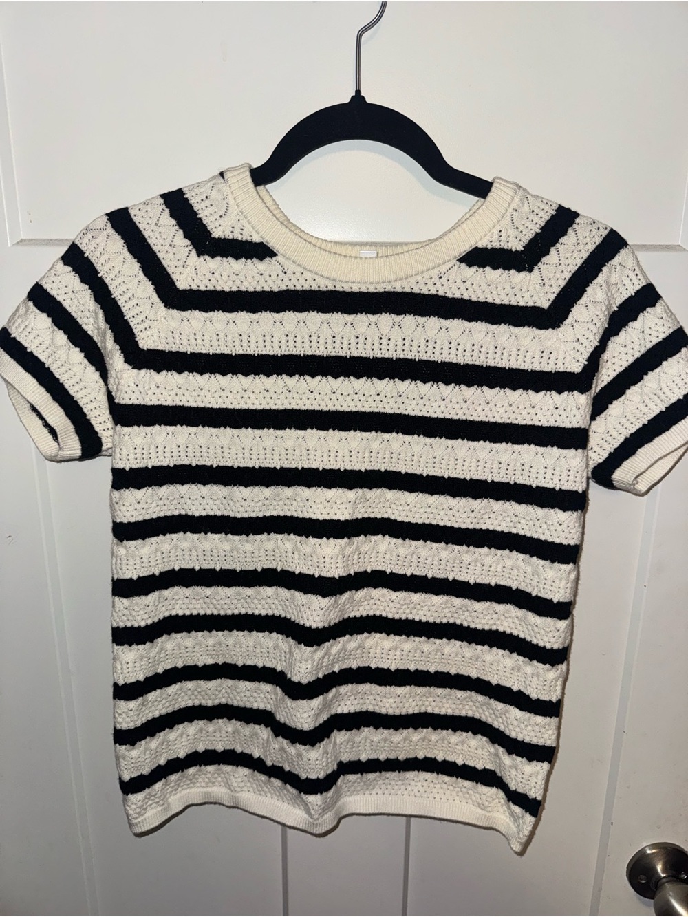 Chelsea & Theodore Black and Ivory Striped Sweater Top